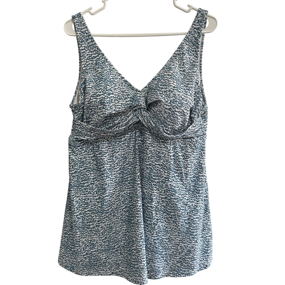 Raisins Curve Womens 20W Blue White‎ Abstract Print V-Neck Swim Dress One Pece